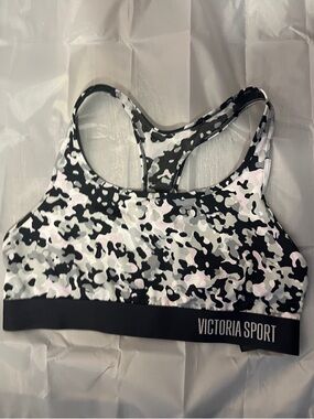 PINK Victoria's Secret Black, White & Light Pink Camo Racerback Sports Bra